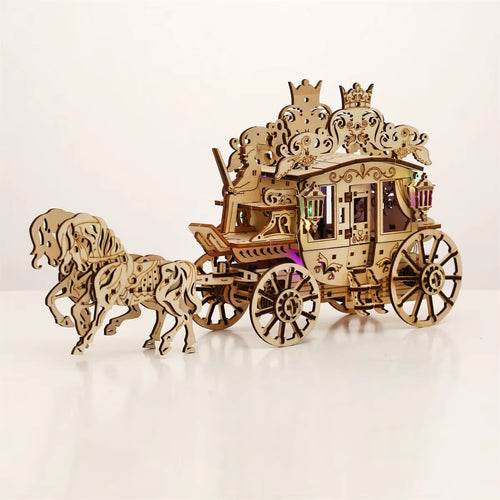 Rustic 3D Wooden Puzzle Kit | Horse-Drawn Cart Model with Night Light | Engaging DIY Decor for Creative Fun 0