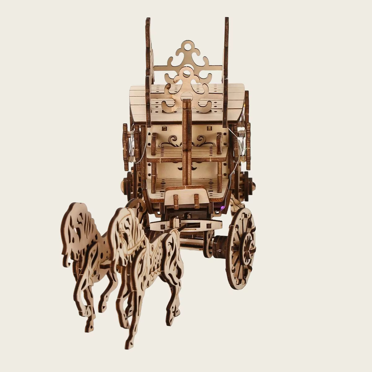 Rustic 3D Wooden Puzzle Kit | Horse-Drawn Cart Model with Night Light | Engaging DIY Decor for Creative Fun 4
