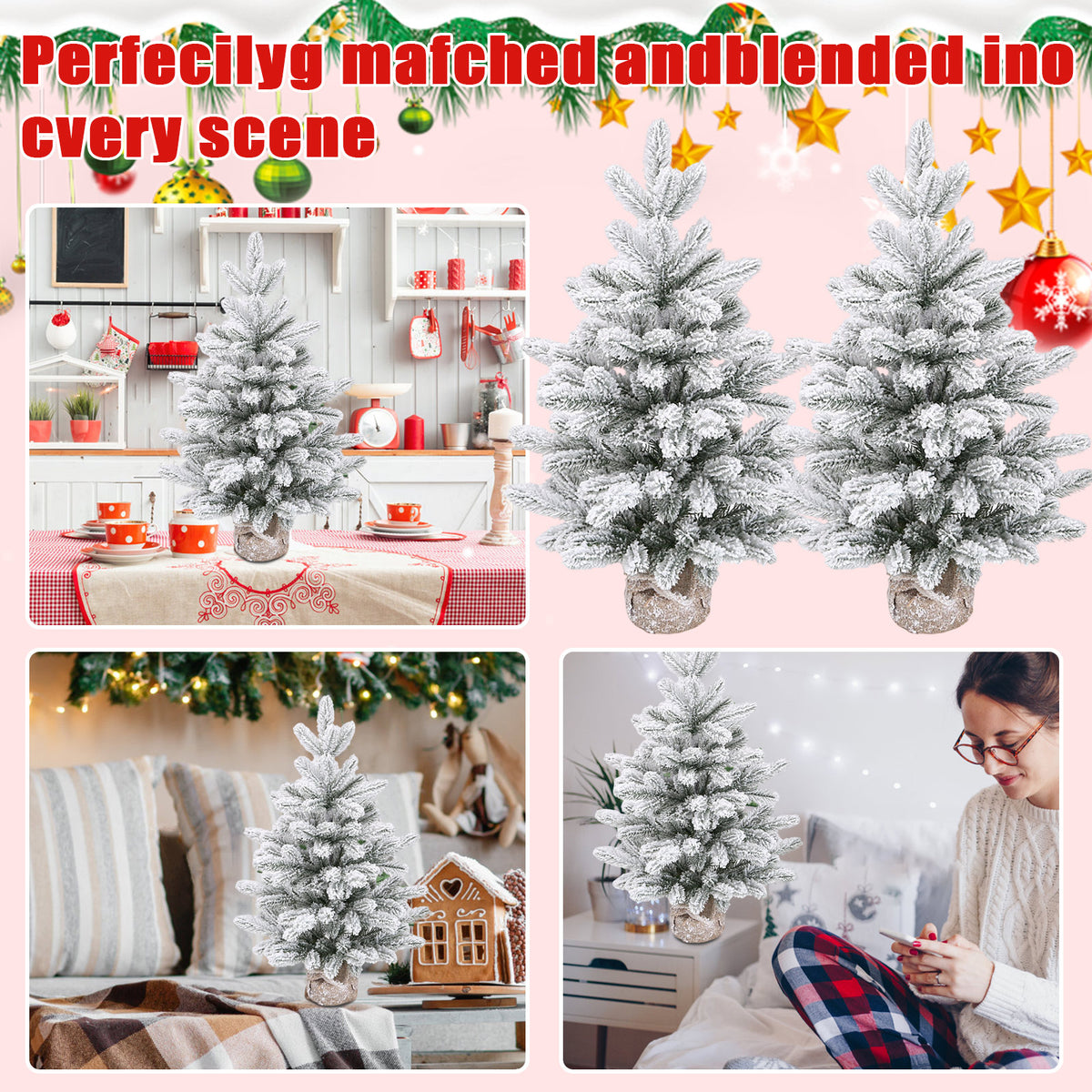 Artificial Snowy desktop Christmas Tree | Family Christmas Tree, Desktop Christmas Tree, Christmas Party Ornaments Supplies