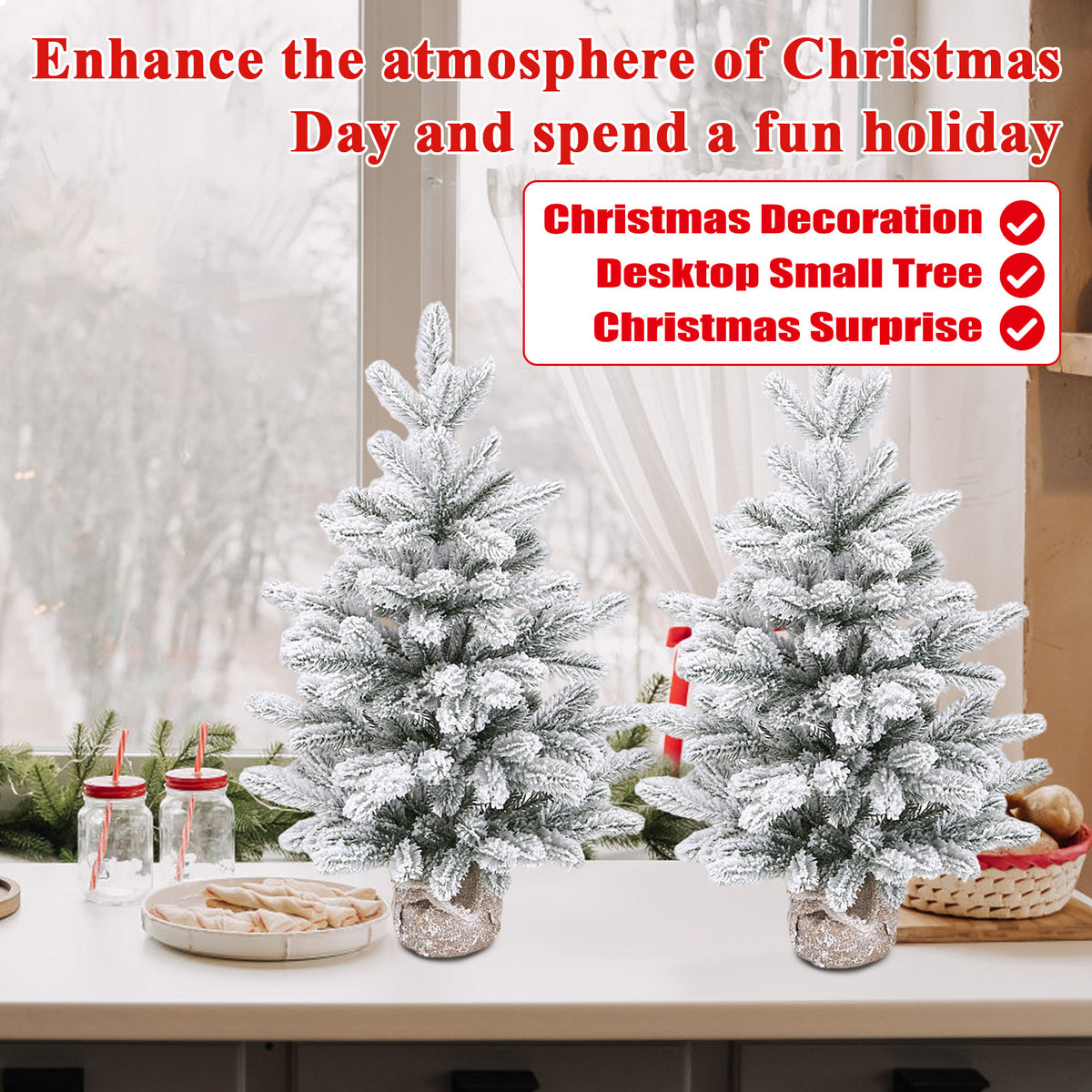 Artificial Snowy desktop Christmas Tree | Family Christmas Tree, Desktop Christmas Tree, Christmas Party Ornaments Supplies