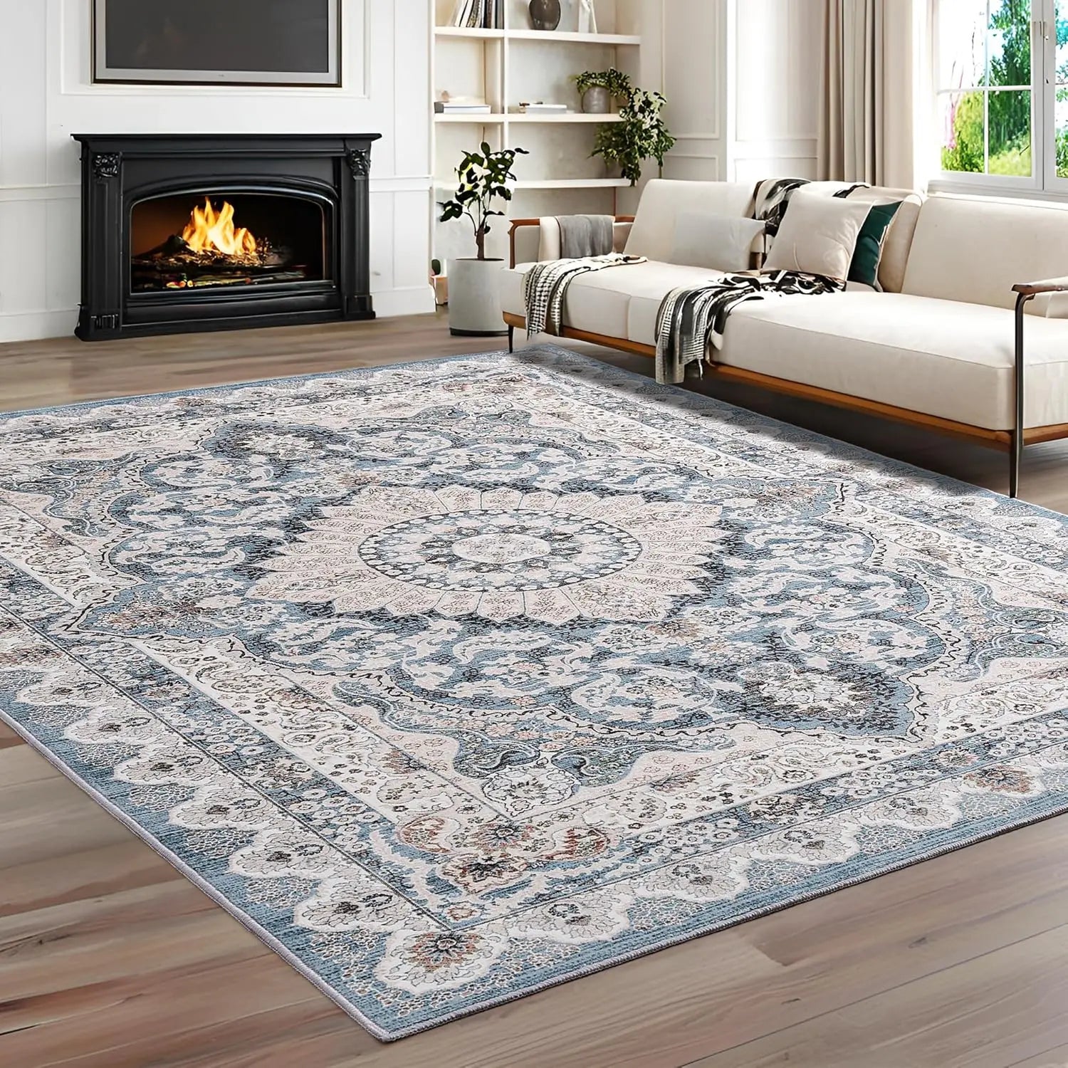 Sapphire Vintage Persian Medallion Washable Area Rug