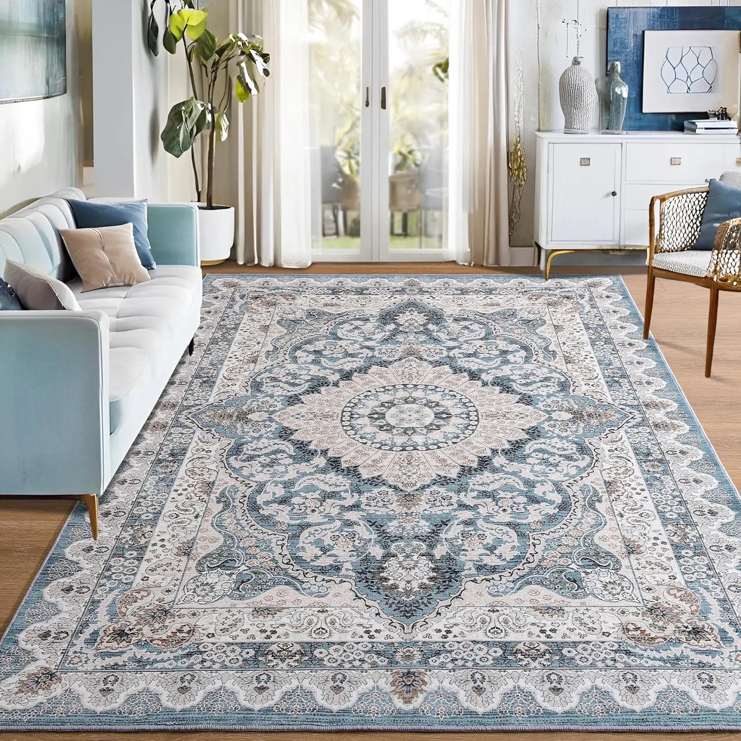 Sapphire Vintage Persian Medallion Washable Area Rug