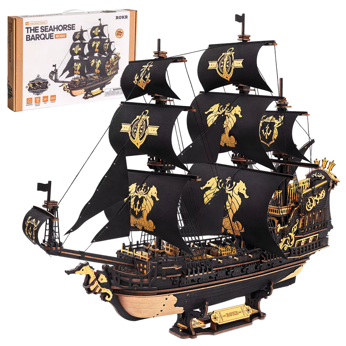 Seahorse Barque | Wooden Ship Model Kit with Detailed Replica | Engaging DIY Puzzle for Adults and Teens 0