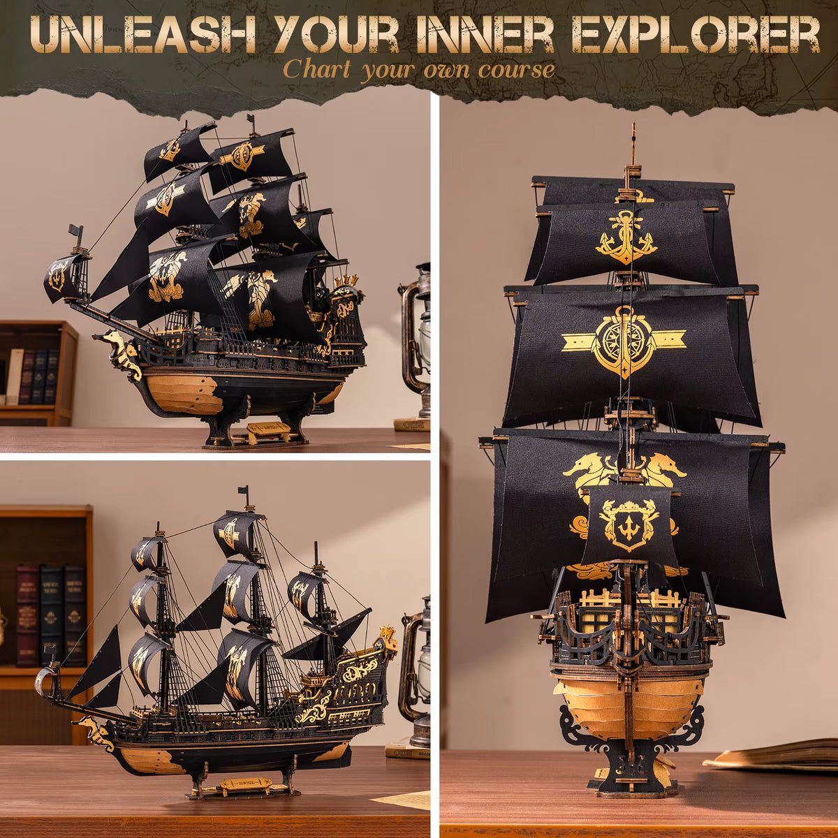 Seahorse Barque | Wooden Ship Model Kit with Detailed Replica | Engaging DIY Puzzle for Adults and Teens 3