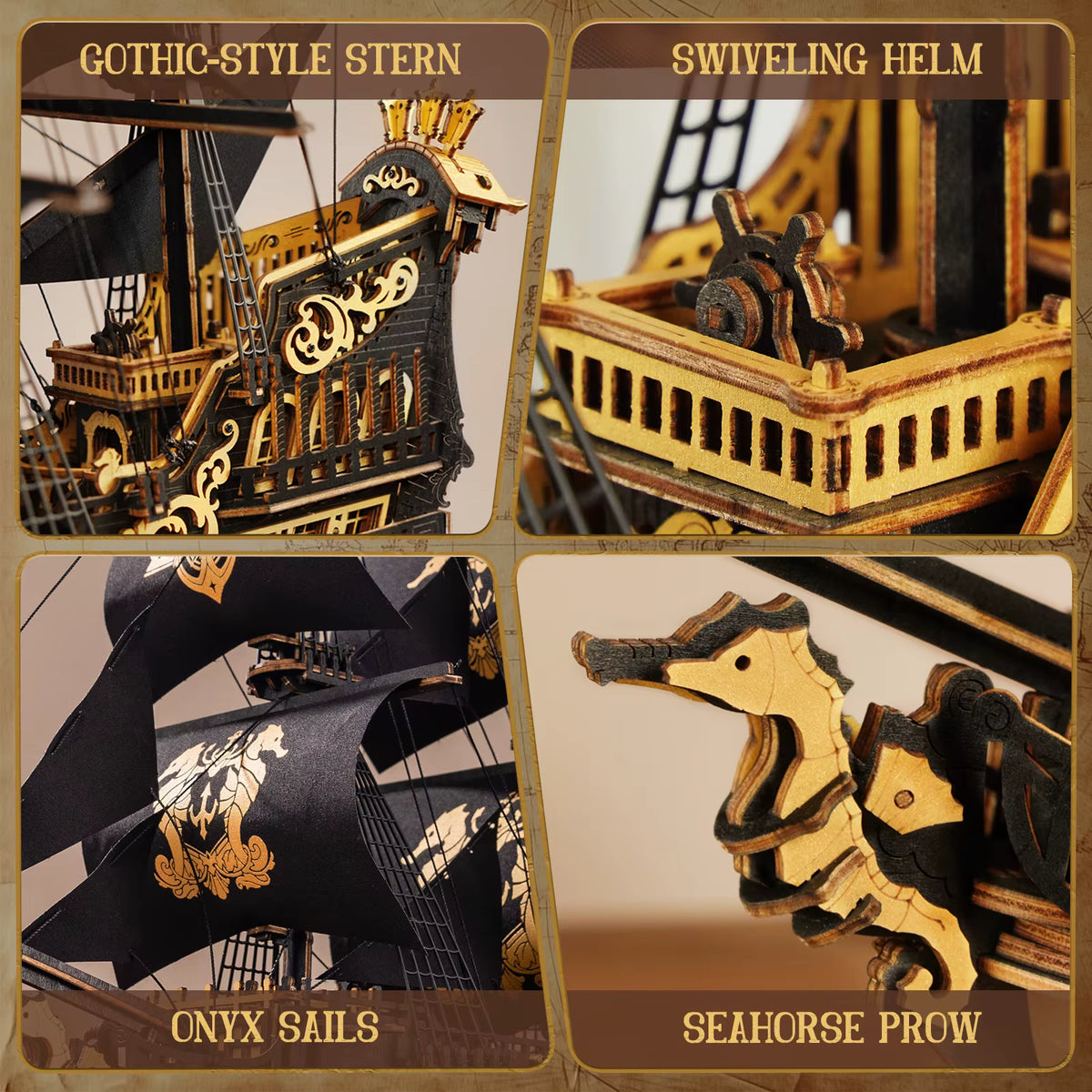 Seahorse Barque | Wooden Ship Model Kit with Detailed Replica | Engaging DIY Puzzle for Adults and Teens 4
