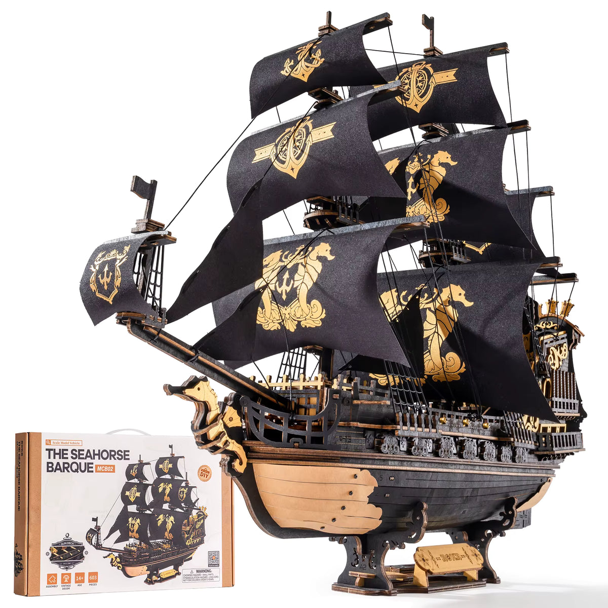 Seahorse Barque | Wooden Ship Model Kit with Detailed Replica | Engaging DIY Puzzle for Adults and Teens 7