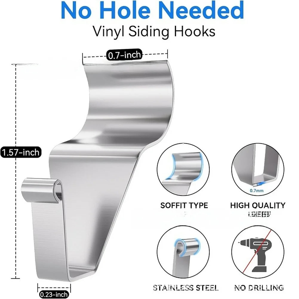 Stainless Steel Vinyl Siding Hooks | No-Drill Installation for Easy Holiday Decorating | 20 Pack for Versatile Use 2