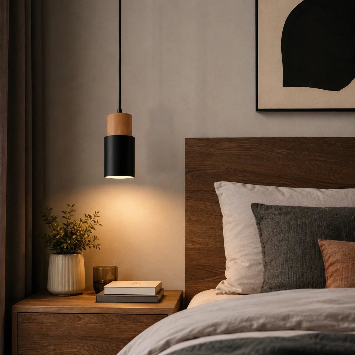 Tavero | Black Pendant Light with Wood Accent for Modern Kitchen Island Illumination 5