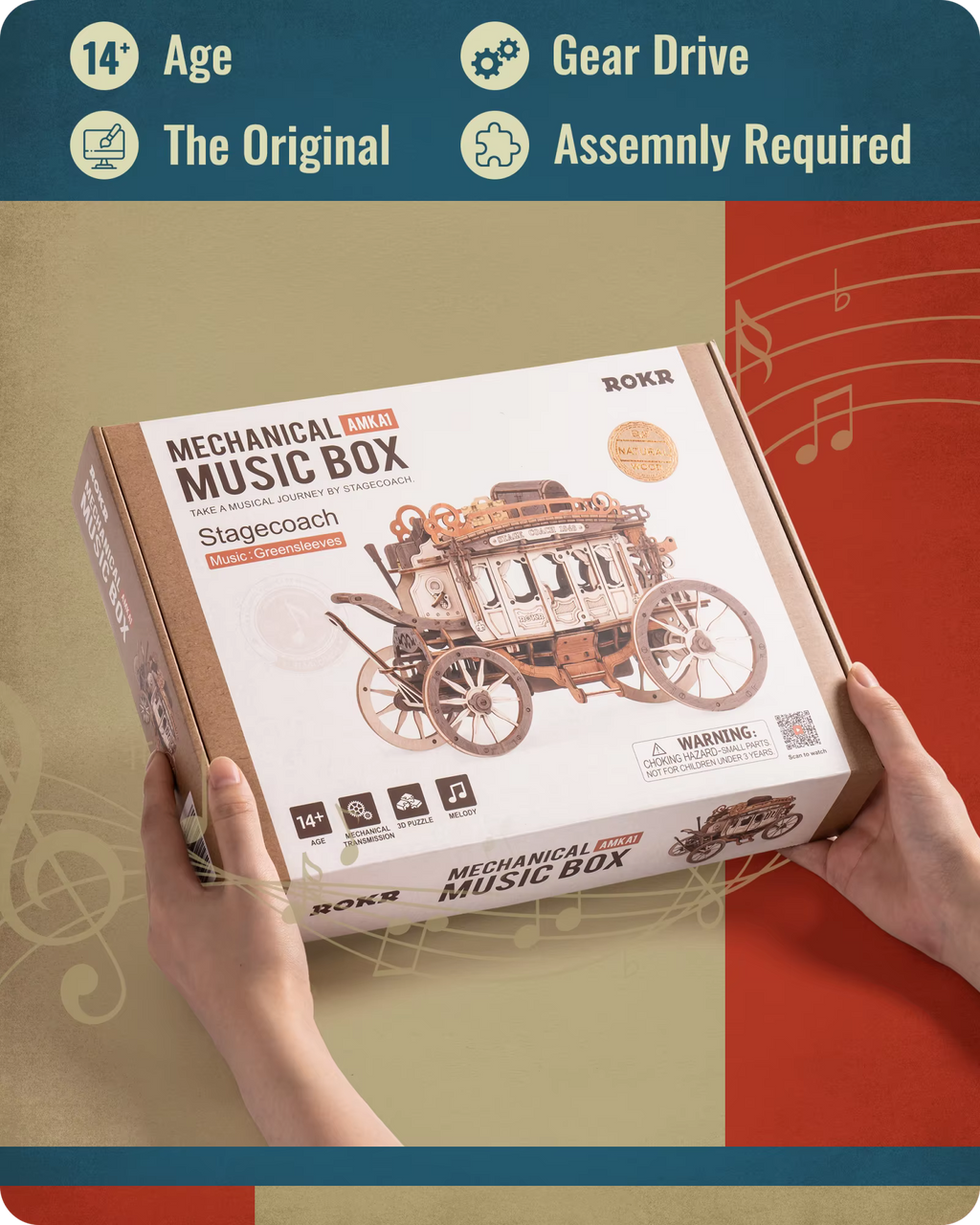 Vintage Stagecoach | 3D Wooden Puzzle Music Box with Moving Parts | Interactive DIY Craft Kit for Relaxation and Skill Development 5