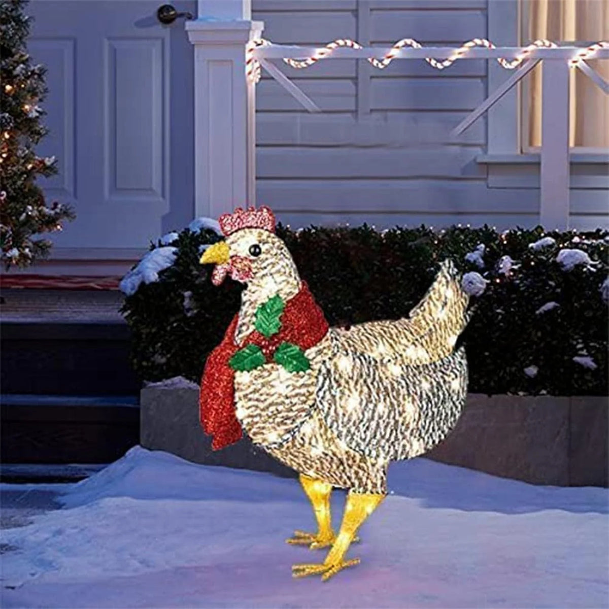 Whimsical LED Chicken Decoration with Scarf | Durable Acrylic & Metal Ornaments for Cozy Holiday Ambiance 2