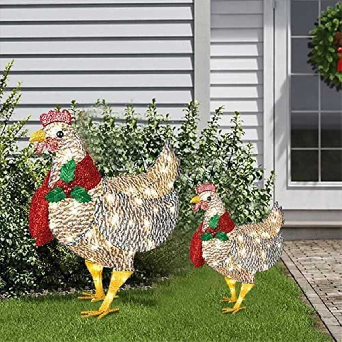 Whimsical LED Chicken Decoration with Scarf | Durable Acrylic & Metal Ornaments for Cozy Holiday Ambiance 3