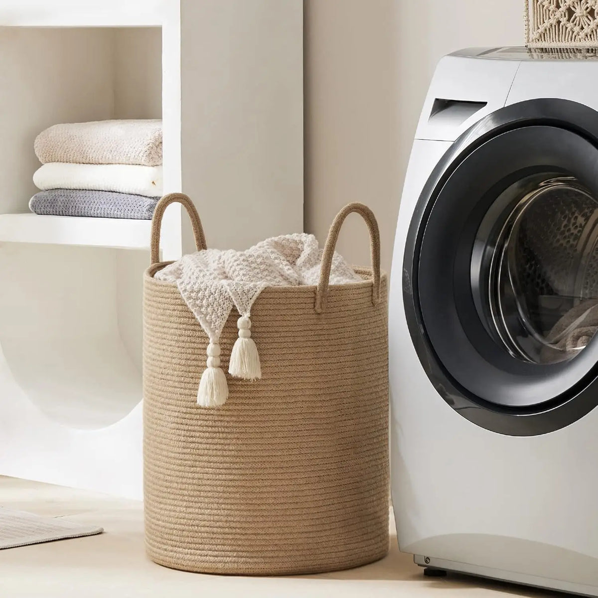 Woven Storage Basket | Large Cotton Rope Hamper with Sturdy Handles | Versatile Organization for Home Decor 1