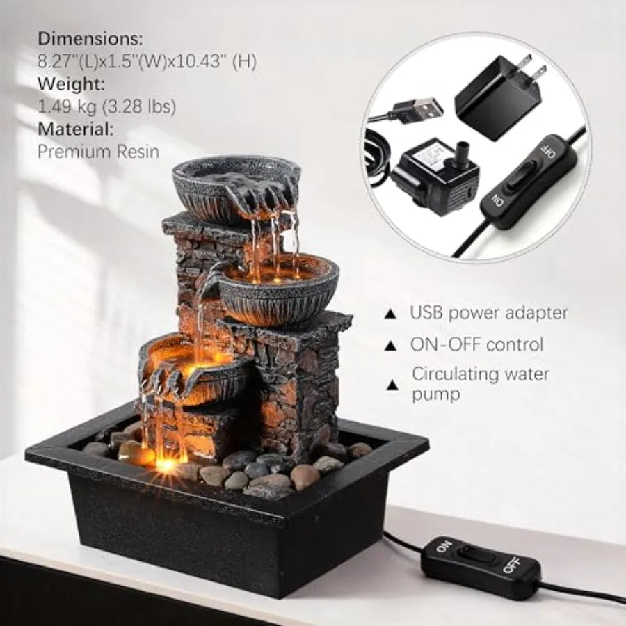 Zen Collection | Tabletop Water Fountain with LED Light for Tranquil Relaxation 2
