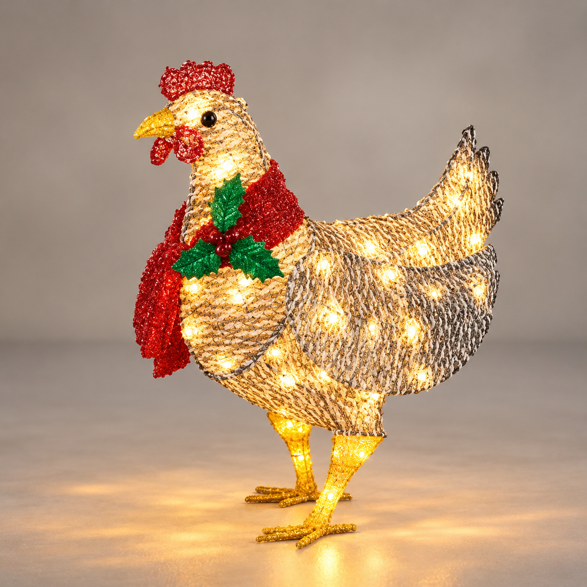 Whimsical LED Chicken Decoration with Scarf | Durable Acrylic & Metal Ornaments for Cozy Holiday Ambiance