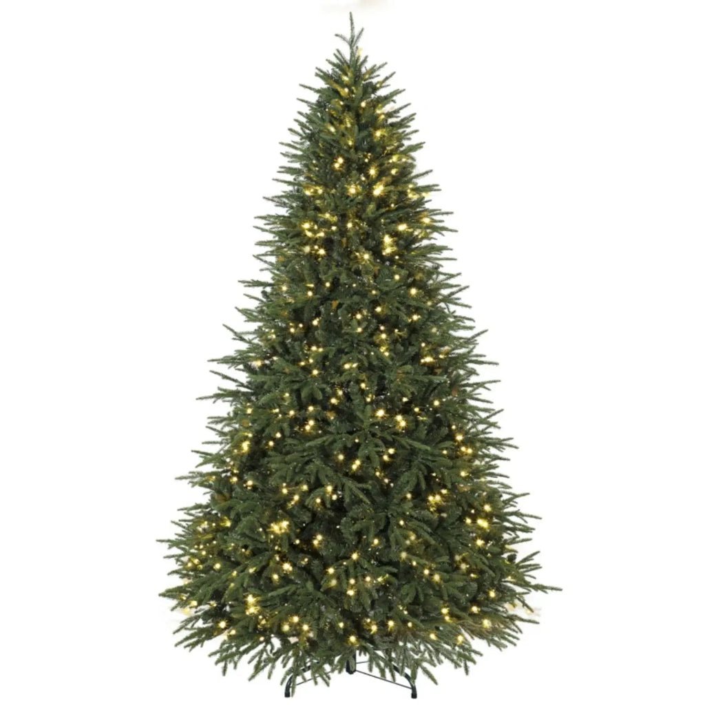 7.5 ft Pre-Lit Artificial Christmas Tree with 1000 Warm White LED Lights, 3719 Tips, Hinged Branches & Metal Stand, Green