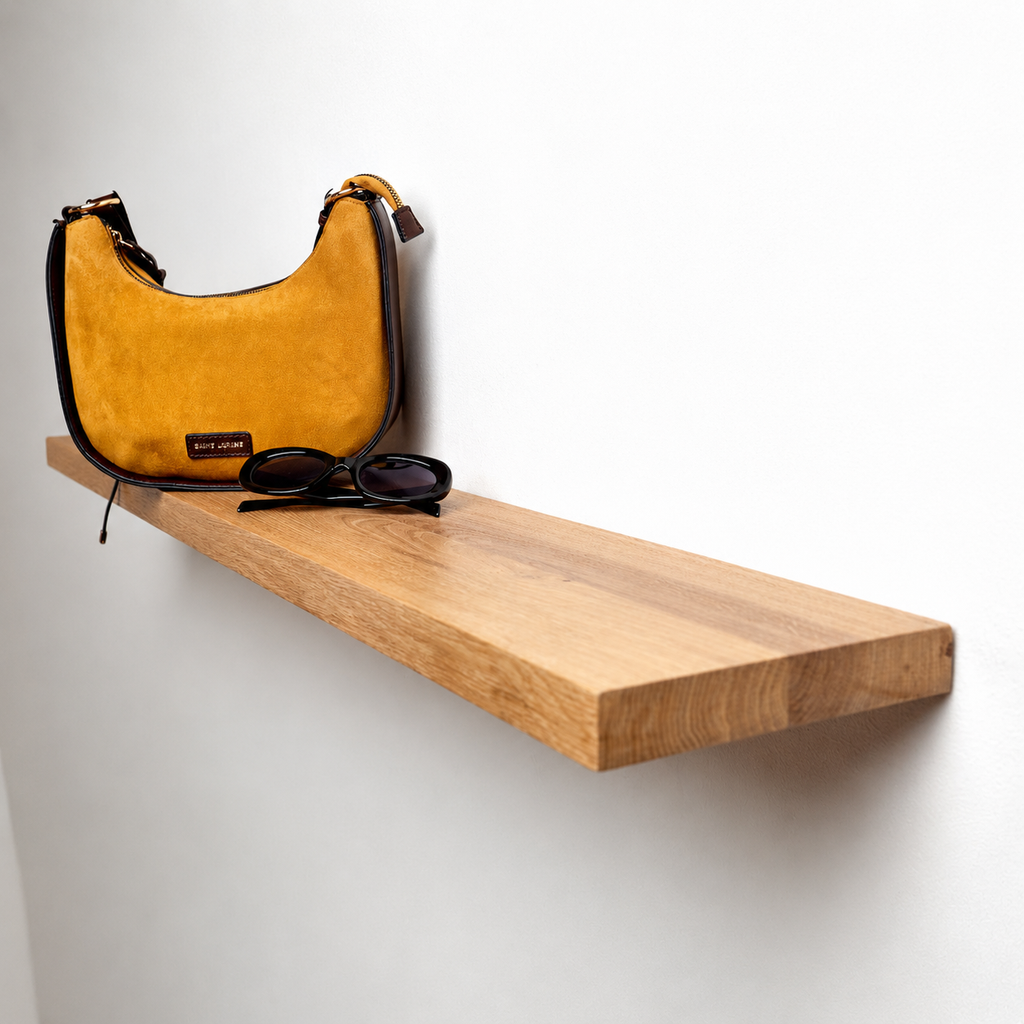 Natural Oak Wooden Floating Shelf for Wall – Solid Wood Wall Mounted Storage Shelf