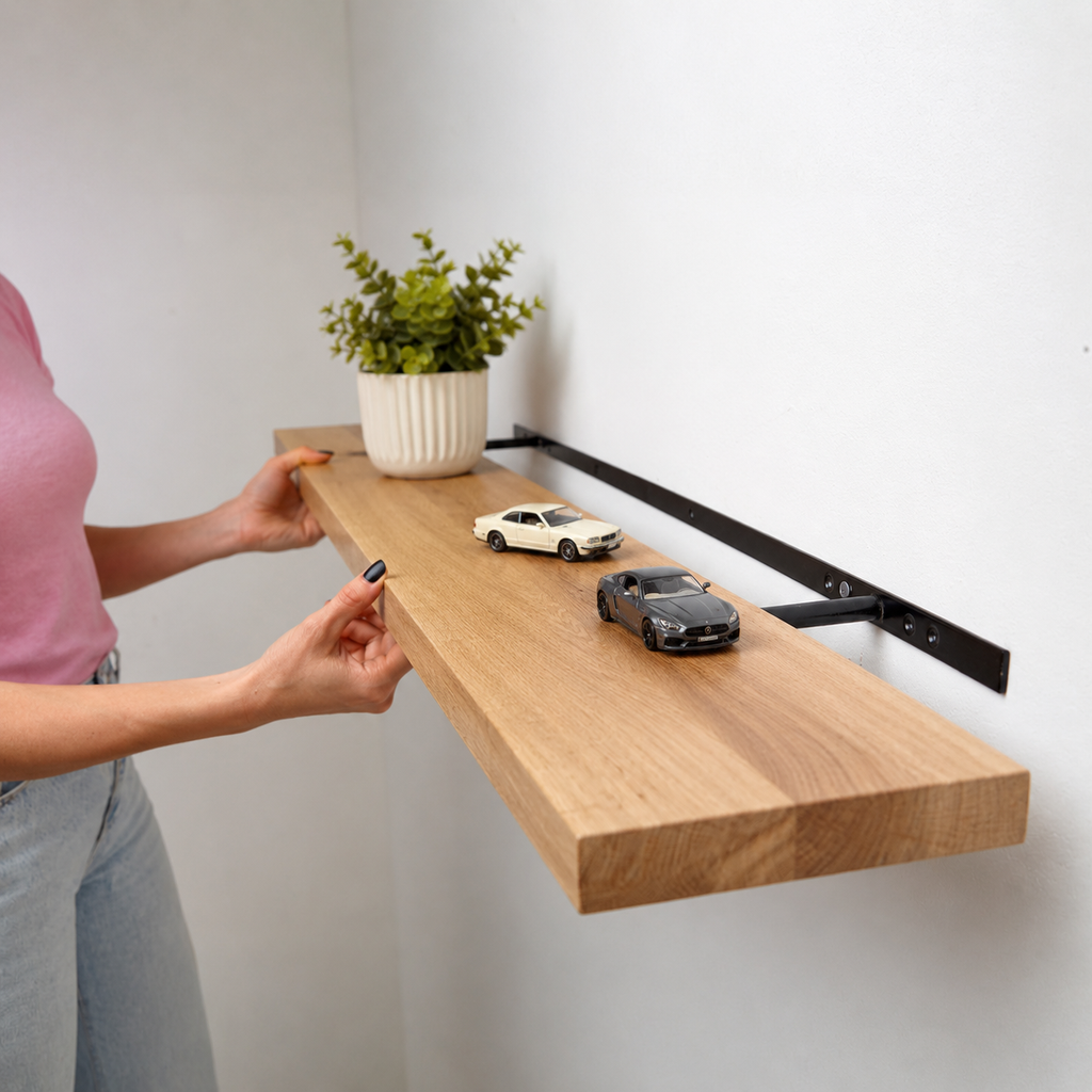 Natural Oak Wooden Floating Shelf for Wall – Solid Wood Wall Mounted Storage Shelf