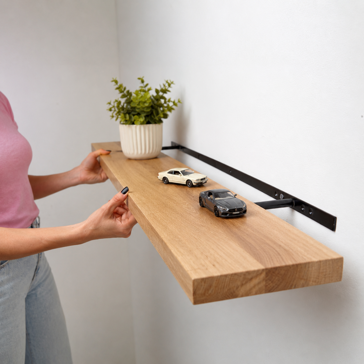Natural Oak Wooden Floating Shelf for Wall – Solid Wood Wall Mounted Storage Shelf