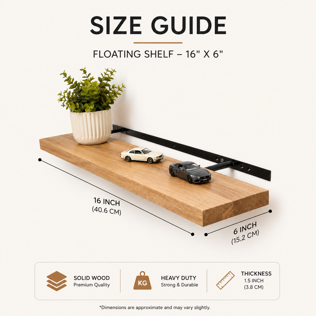 Natural Oak Wooden Floating Shelf for Wall – Solid Wood Wall Mounted Storage Shelf