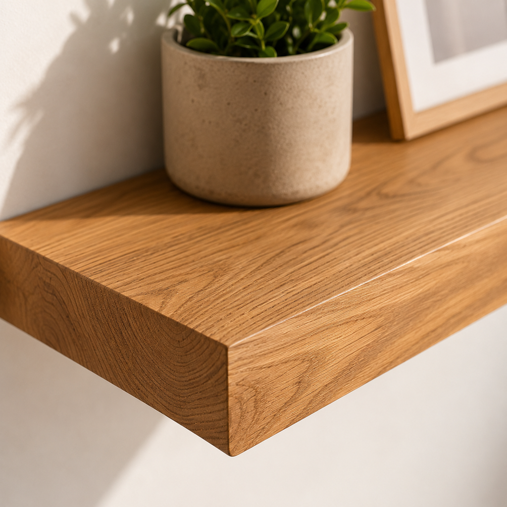 24 Inch Natural Oak Wooden Floating Shelf for Wall – Solid Wood Wall Mounted Shelf with Heavy Duty Hidden Brackets