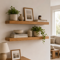 24 Inch Natural Oak Wooden Floating Shelf for Wall – Solid Wood Wall Mounted Shelf with Heavy Duty Hidden Brackets