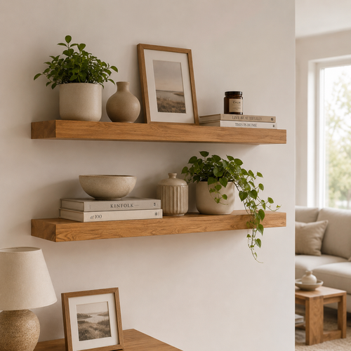 24 Inch Natural Oak Wooden Floating Shelf for Wall – Solid Wood Wall Mounted Shelf with Heavy Duty Hidden Brackets