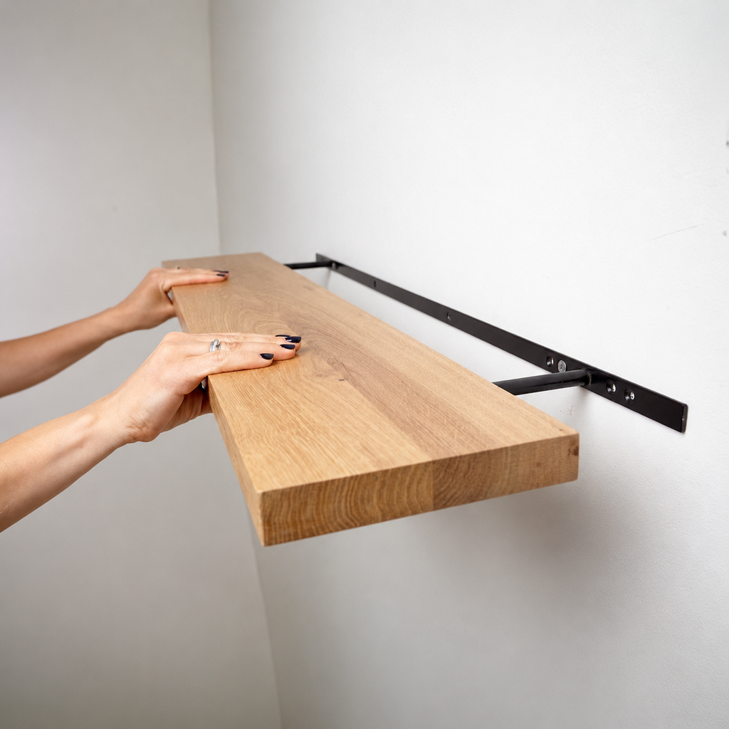 Natural Oak Wooden Floating Shelf for Wall – Solid Wood Wall Mounted Storage Shelf