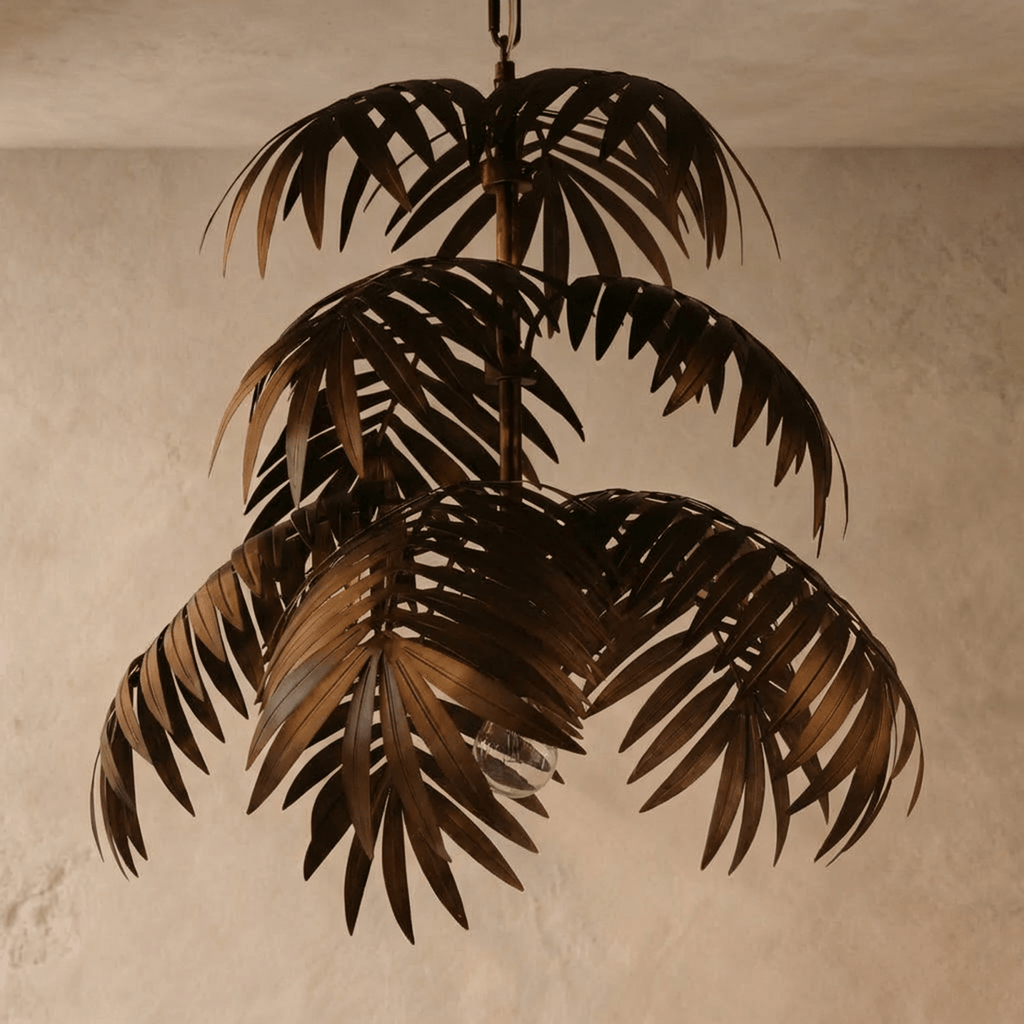 Premium Tropical Palm Leaf Modern Chandelier with Sleek Metallic Finish | Stunning Focal Point for Coastal Vibe