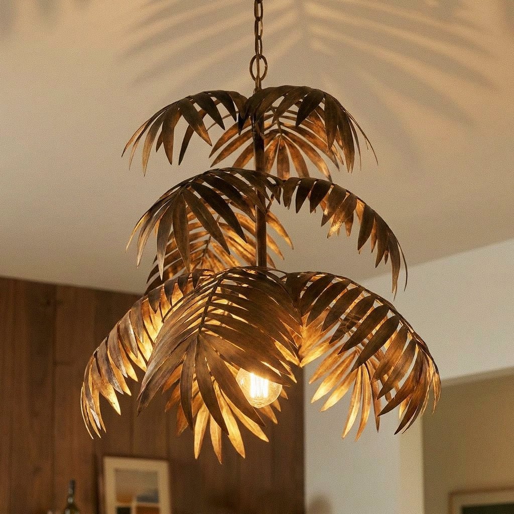 Premium Tropical Palm Leaf Modern Chandelier with Sleek Metallic Finish | Stunning Focal Point for Coastal Vibe
